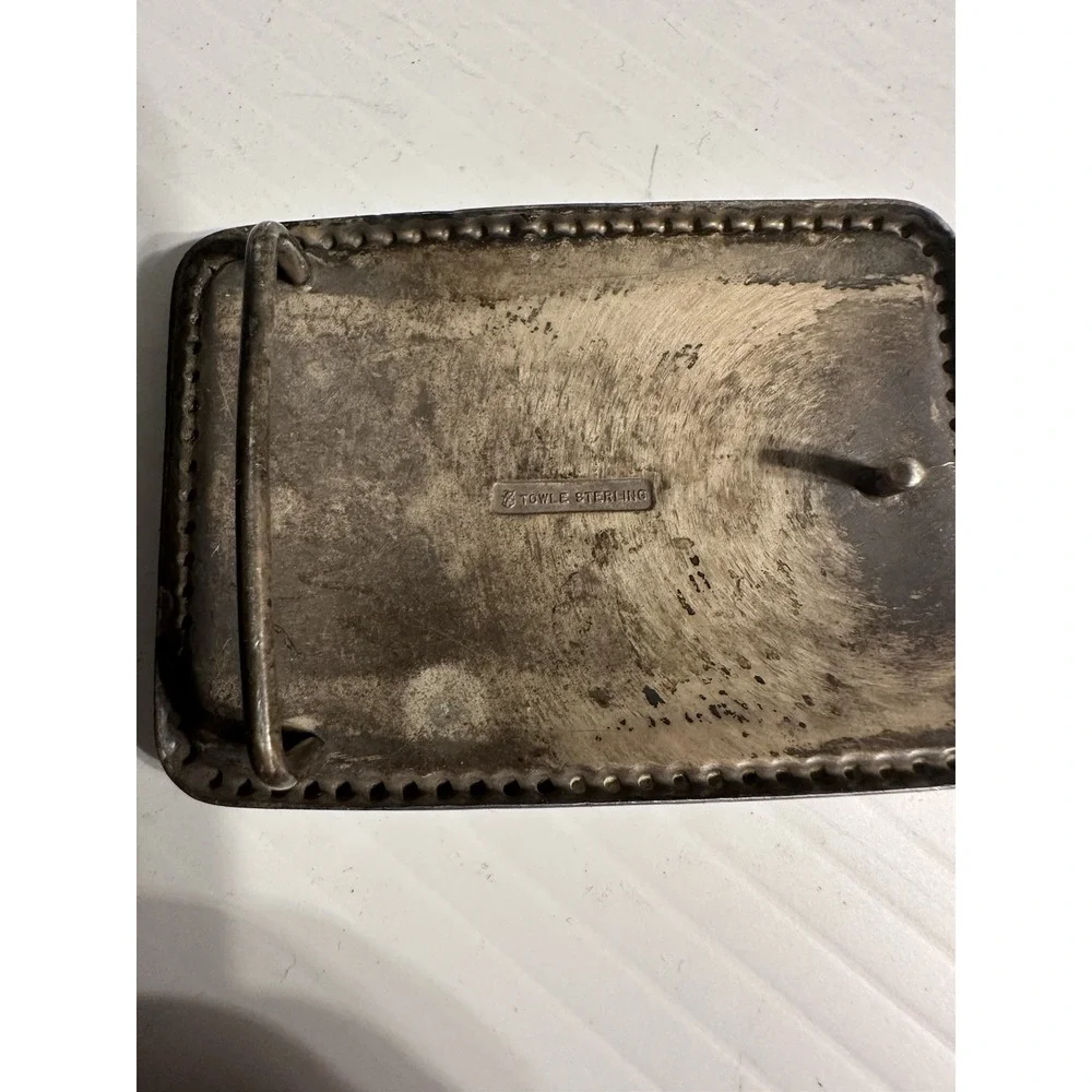 Vintage 1980s Signed By Towle Sterling Silver Belt Buckle